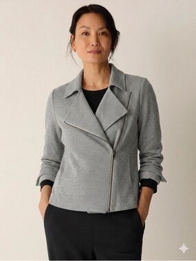 EILEEN FISHER Organic Cotton Tweed Moto Jacket, Size Small Petite.